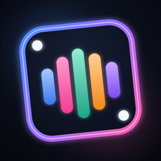 Random Mix icon: a neon die with an equalizer face